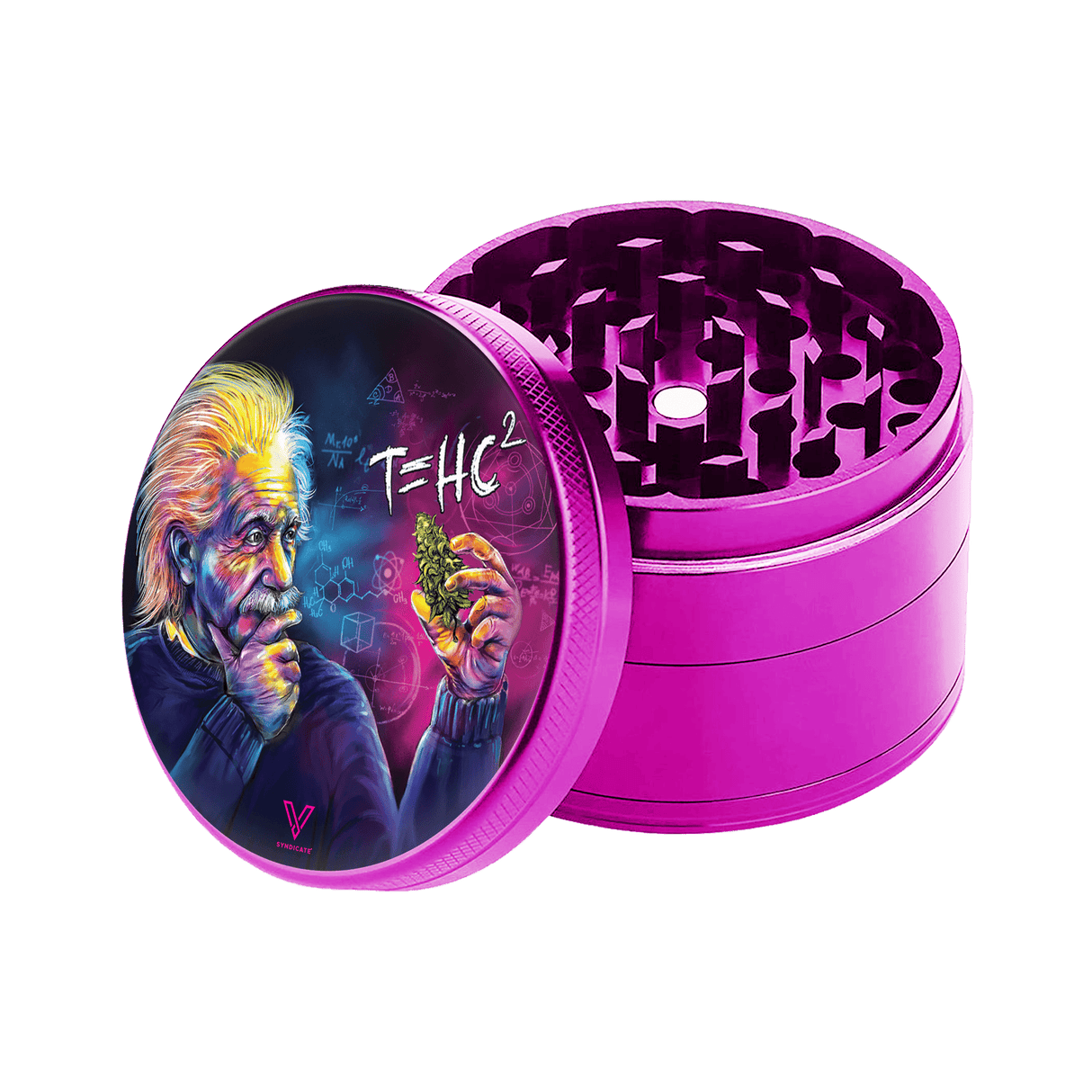 V Syndicate T=HC2 Einstein 4-Piece SharpShred Grinder in Pink, Portable with Deep Chamber