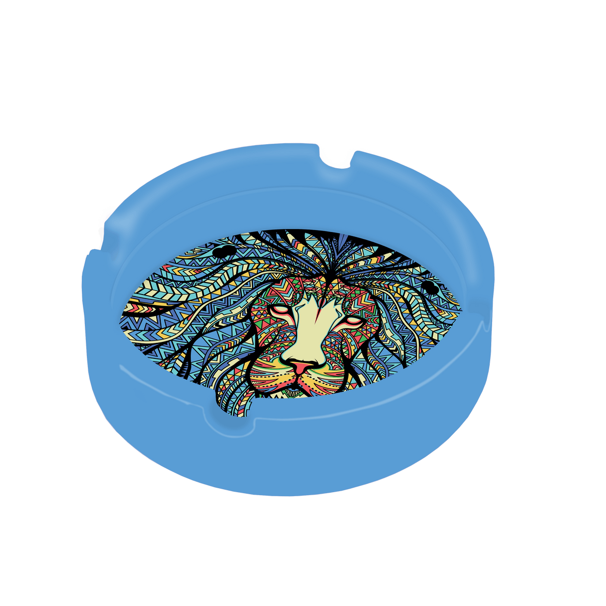 Blue Tribal Lion Blazin' Silicone Ashtray by V Syndicate, compact and portable design