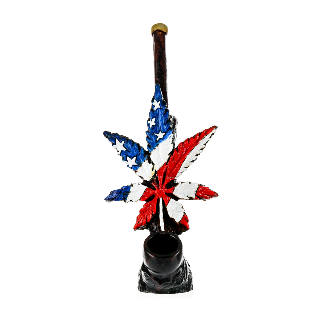 Medusa Customs Hand Carved Pipe with Patriotic Leaf Design - Front View