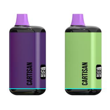 Cartisan Veil Bar Pro vaporizers in purple to green variant, front view on white background