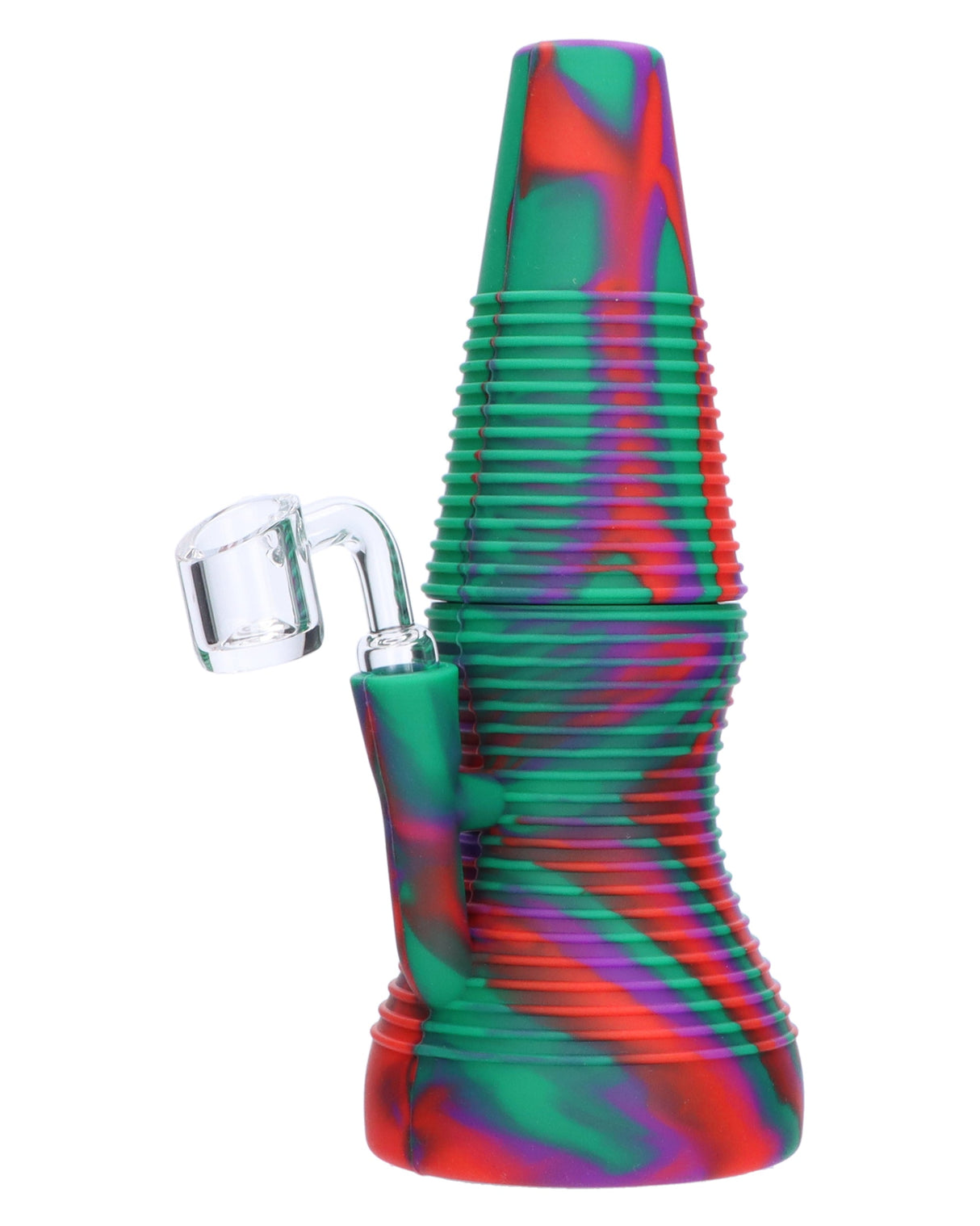 Valiant Purple Silicone Dab Rig with Quartz Banger, Multicolor Side View, Portable Design
