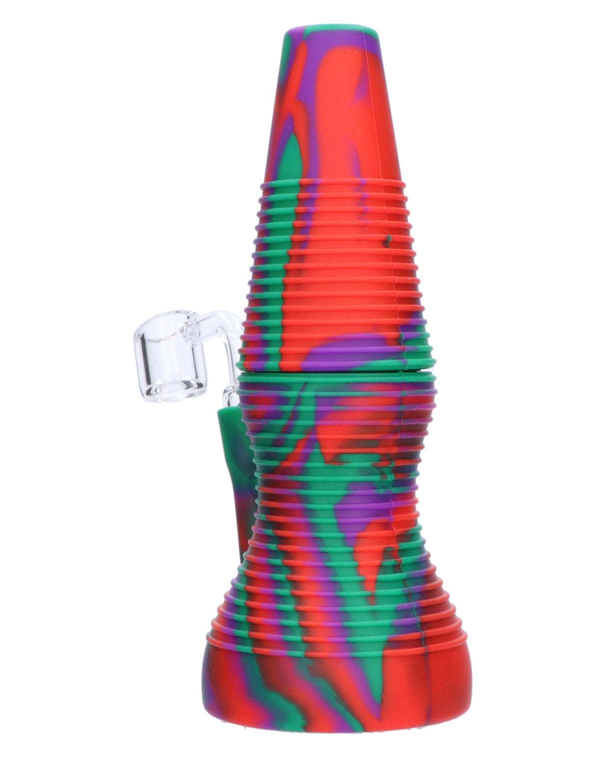 Valiant Purple Silicone Dab Rig with Quartz Banger, Multicolor Portable Design, 8" Tall, 90 Degree Joint