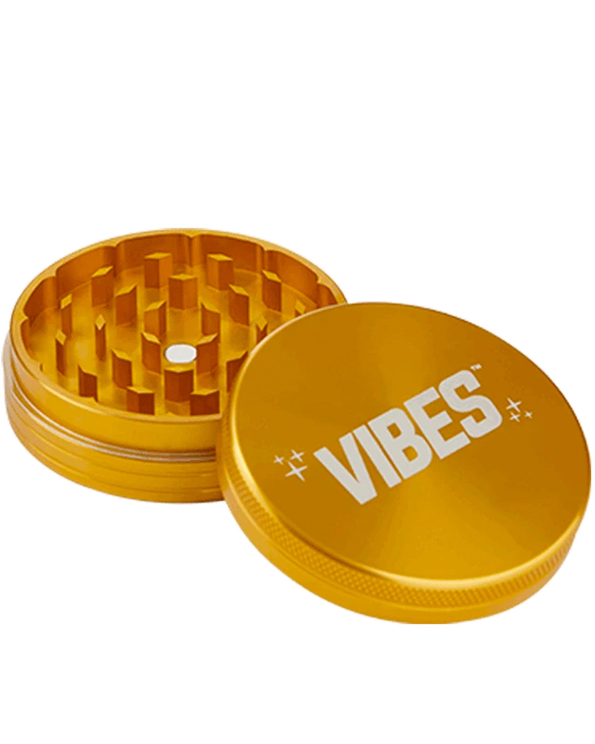 Vibes 2-Piece Grinder in Gold, Portable Aluminum Herb Grinder, 2.5" Size, Top View