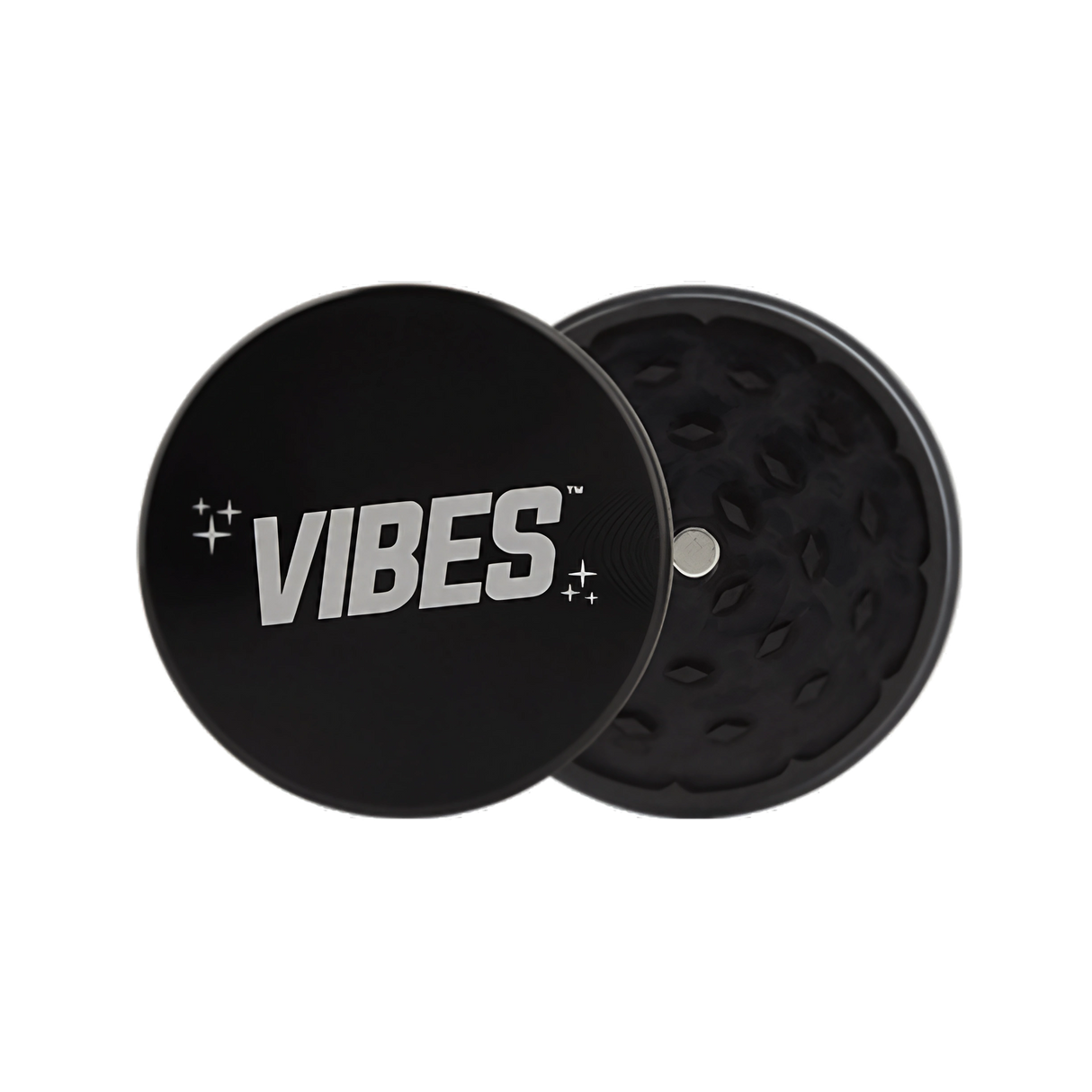 Vibes 2-Piece Aluminum Grinder in Black, Portable Design, Ideal for Dry Herbs - Top View