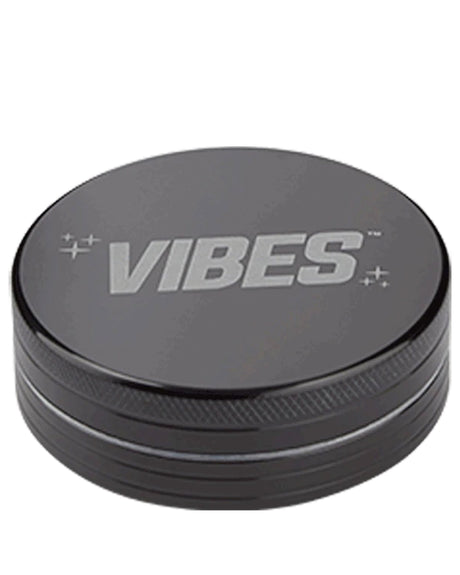 Vibes 2-Piece Black Aluminum Grinder for Dry Herbs, Compact and Portable Design, Top View
