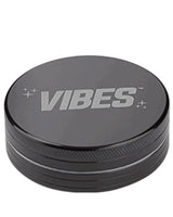 Vibes 2-Piece Black Aluminum Grinder for Dry Herbs, Compact and Portable Design, Top View
