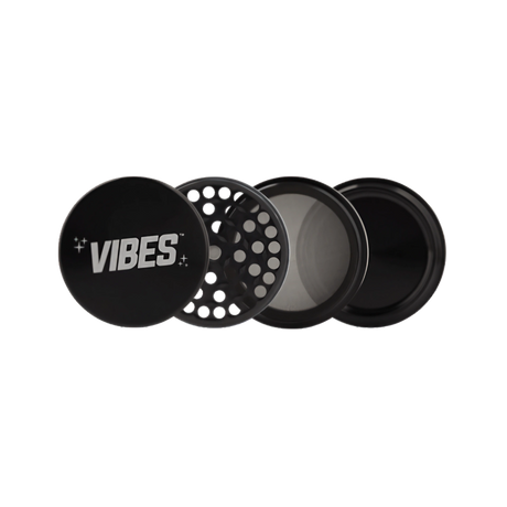 Vibes 4-Piece Aluminum Grinder in Black, 2.5" Portable Design with Sharp Teeth - Top View