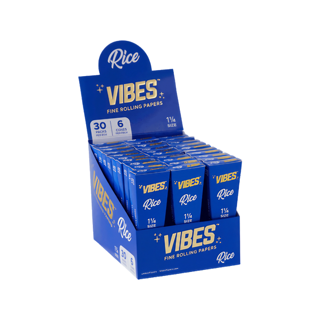 Vibes Cones Box 1.25" Display - Blue Rice Rolling Papers for Dry Herbs, Compact and Portable