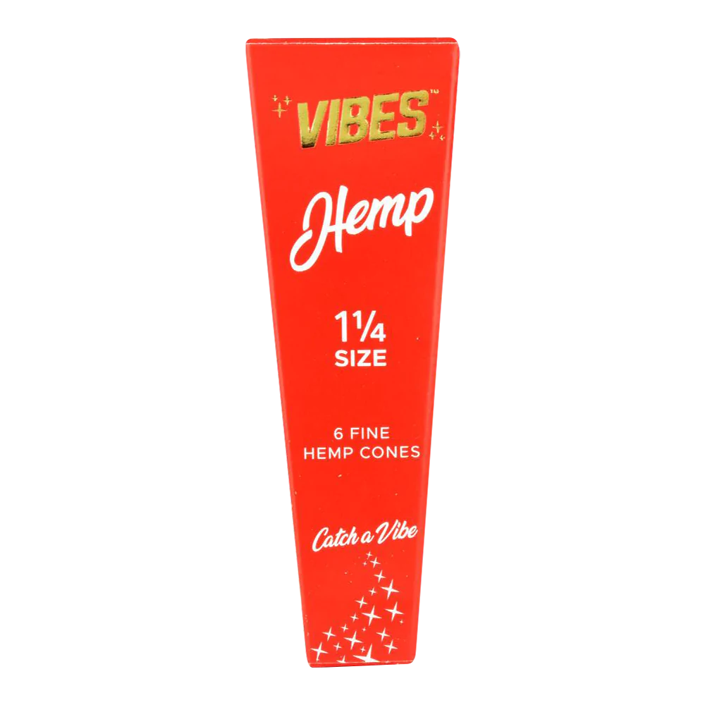 VIBES Hemp Cones 1 1/4" Size - 30 Pack, Unbleached Rolling Papers Front View