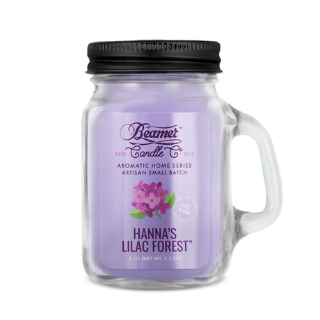 Beamer Candle Co. Mini 4oz Candle - Hanna's Lilac Forest in a clear mason jar with purple wax