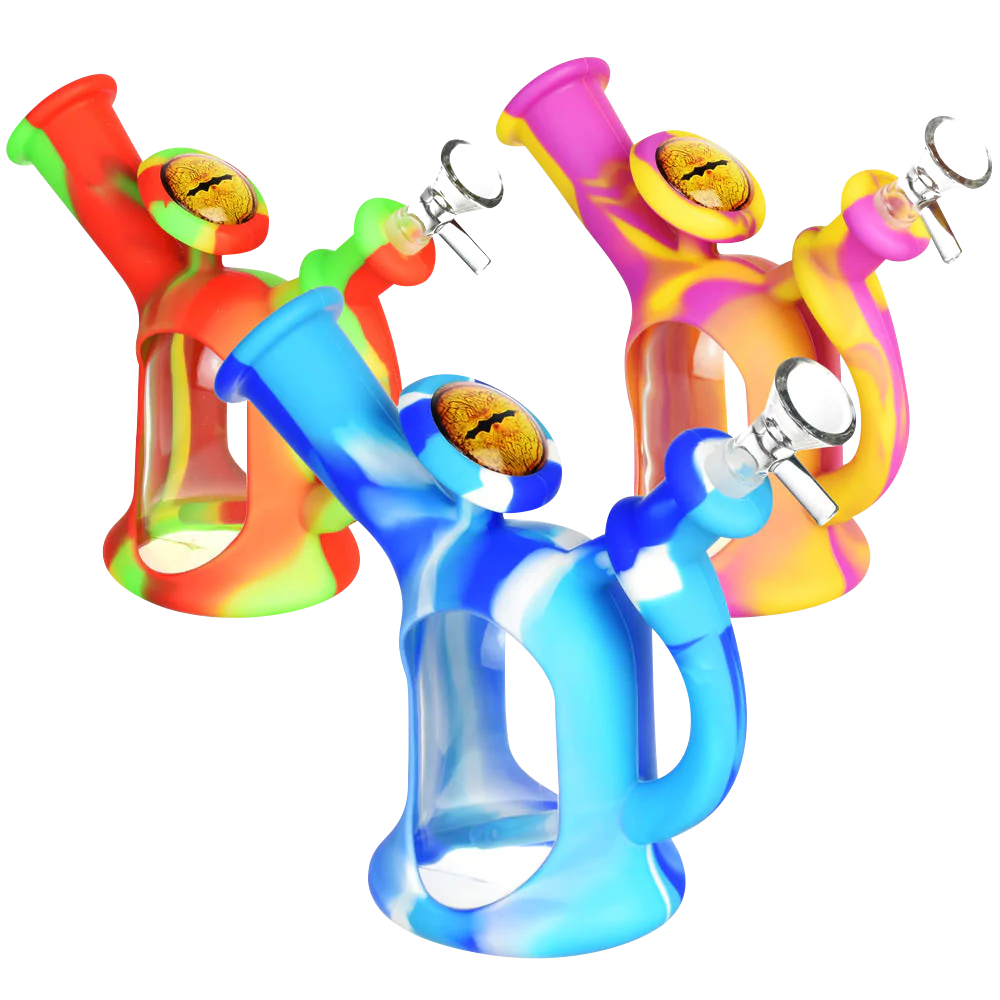 Colorful Watering Can Silicone & Glass Water Pipes in a compact design, angled view