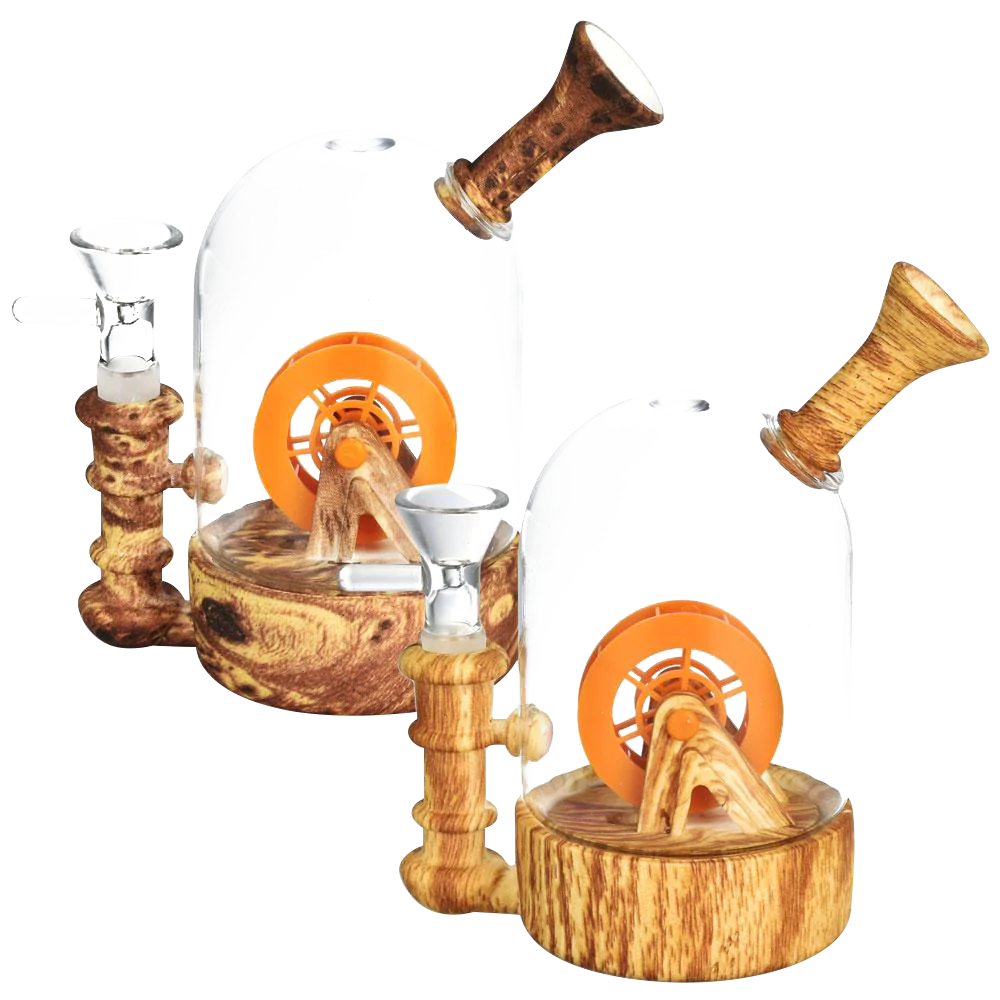 Waterwheel Bell Jar Water Pipe, 6" Silicone Bong with 90 Degree Joint, Front and Angle View