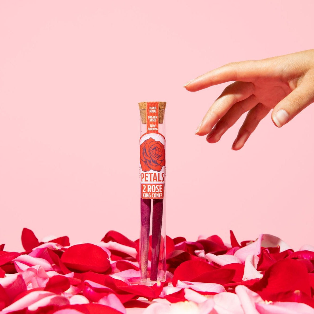 PETALS Rose Petal King Cones Variety Pack displayed with rose petals on pink background
