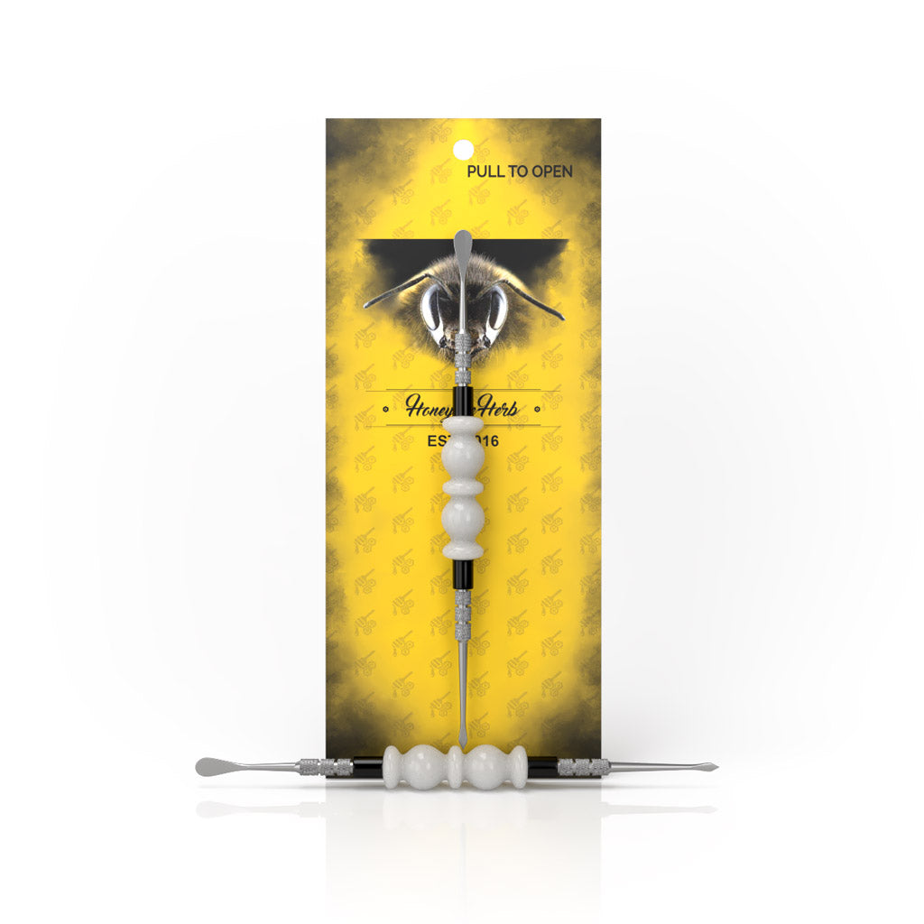 Honeybee Herb BLISS DAB TOOL in White - Front View on Branded Packaging
