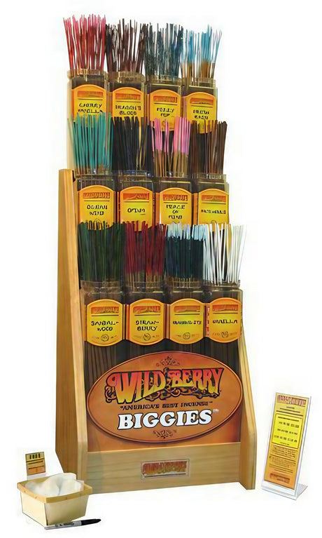 Wild Berry Biggies Starter Kit with assorted color incense sticks on wooden rack