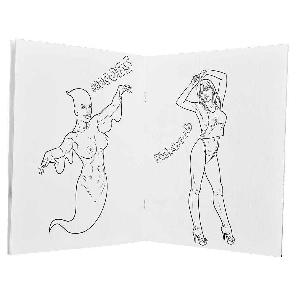 Wood Rocket Adult Coloring Book open to a page featuring playful illustrations, perfect for novelty gift seekers.