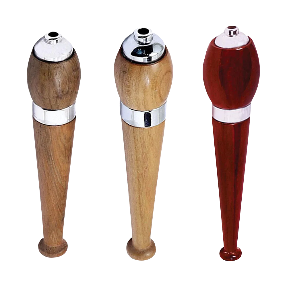 Wood Zeppelin One Hitters with Chrome Accents, Various Wood Finishes, Front View