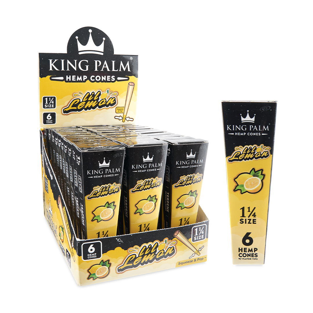 King Palm Pre-Rolled Cones Variety Pack 'Lil Lemon' - 1 1/4 Size, Tobacco-Free, Front View