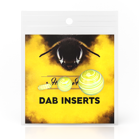Honeybee Herb Dab Marble Set in Amber, Front View on Branded Packaging