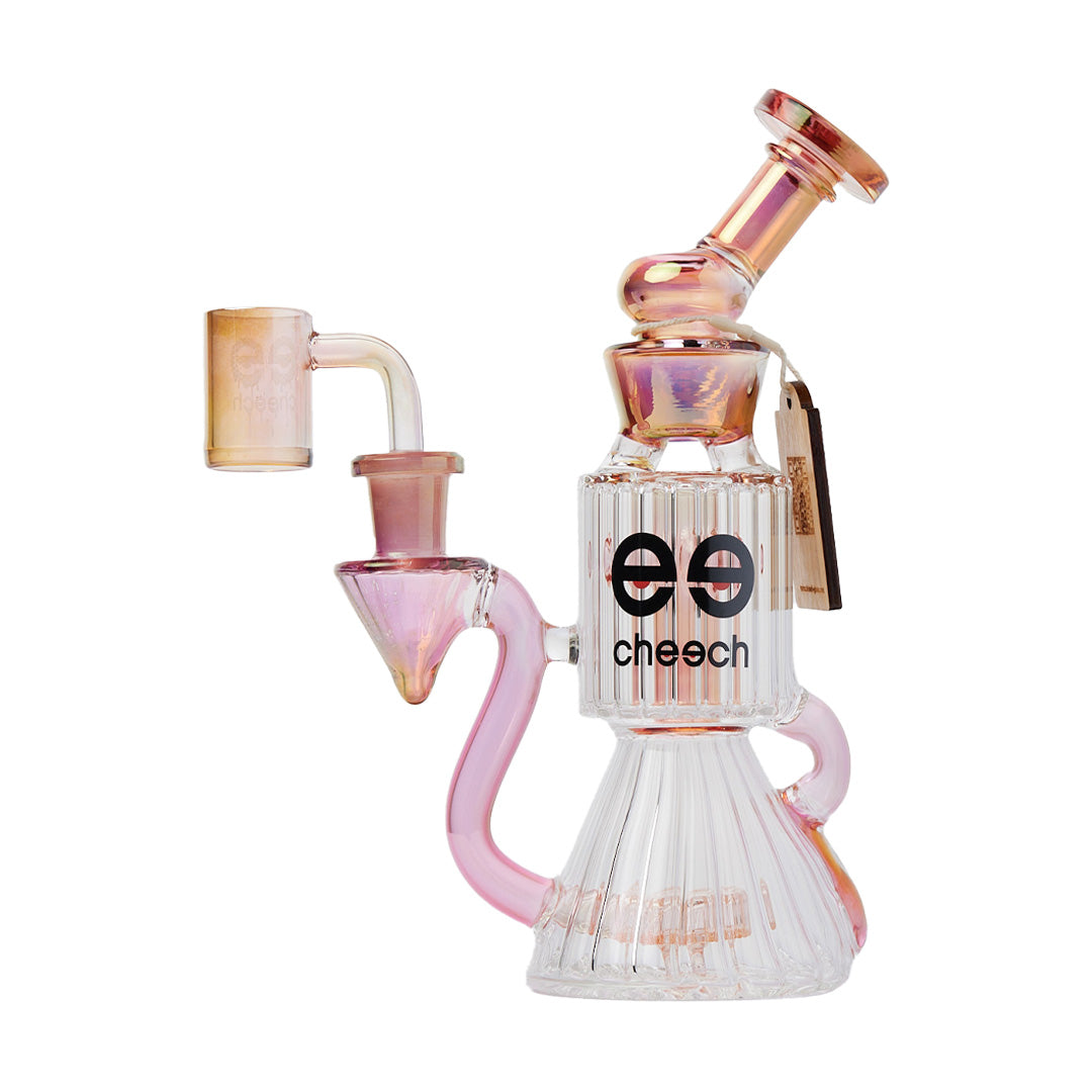 Cheech Glass Recycle Dab Rig in Gold with Quartz Bucket - Front View on White Background