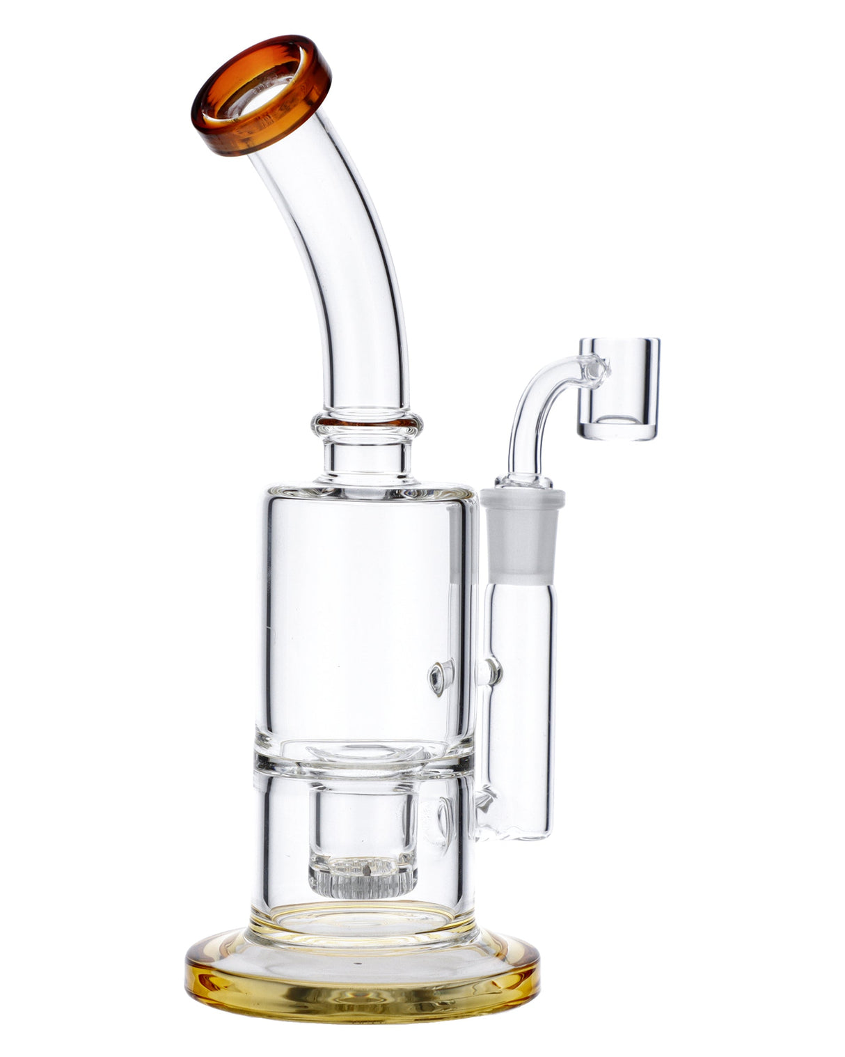 Valiant Yellow Bubbler Rig - 8" Borosilicate Glass with 90 Degree Banger Hanger, Front View