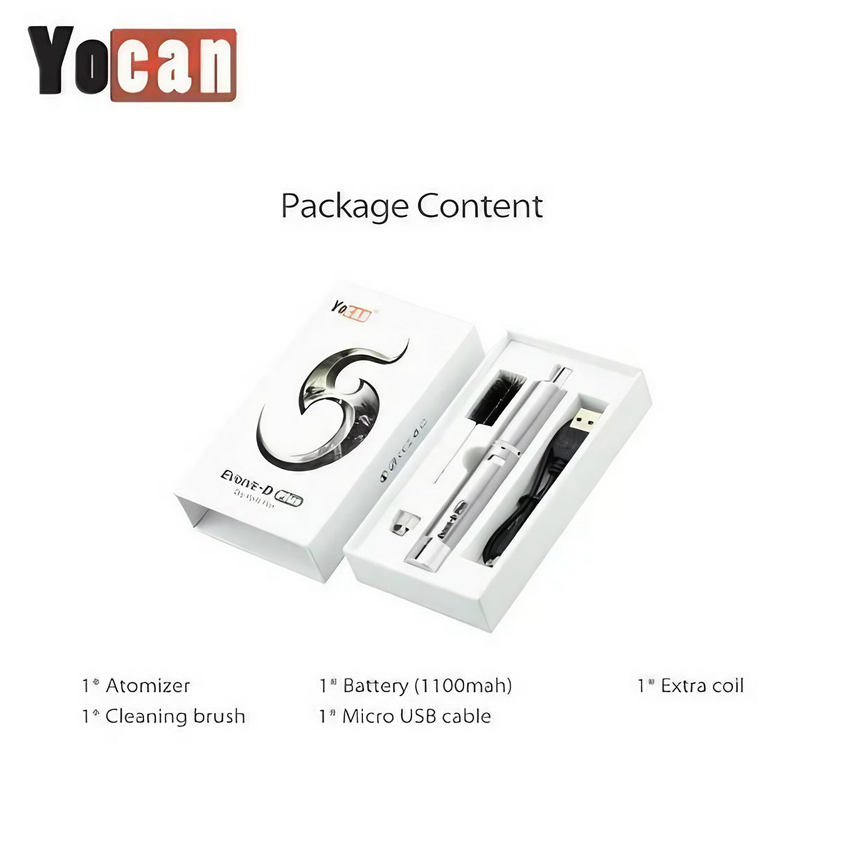 Yocan Evolve-D Plus Dry Herb Vaporizer kit with battery, coil, and brush