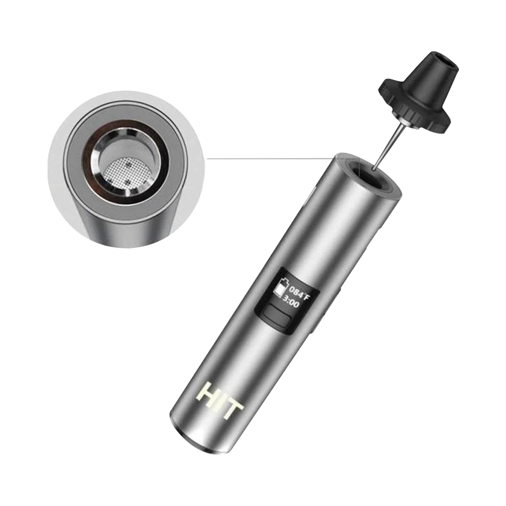 Yocan Hit Dry Herb Vaporizer in Silver with Ceramic Chamber - Top and Side View