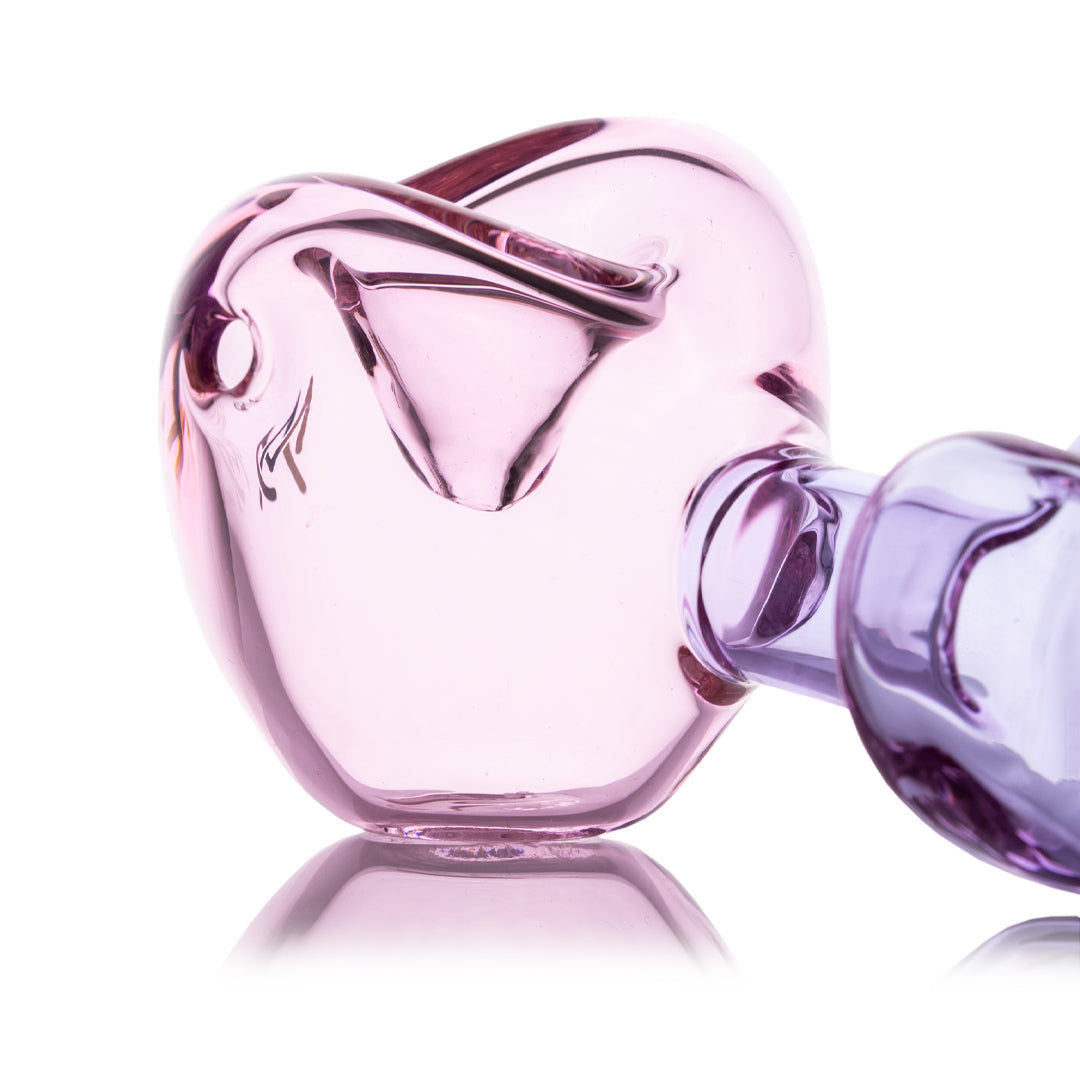 MJ Arsenal Flutter Hand Pipe in pink for Valentine's 2024, side view on white background