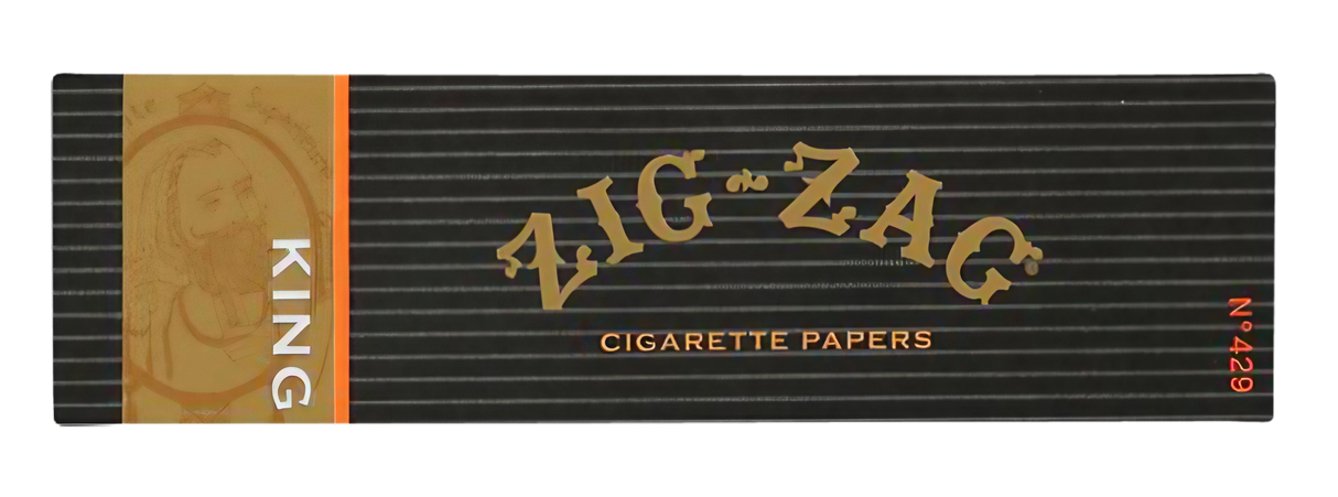Zig Zag King Size Rolling Papers 24 Pack front view on a striped background