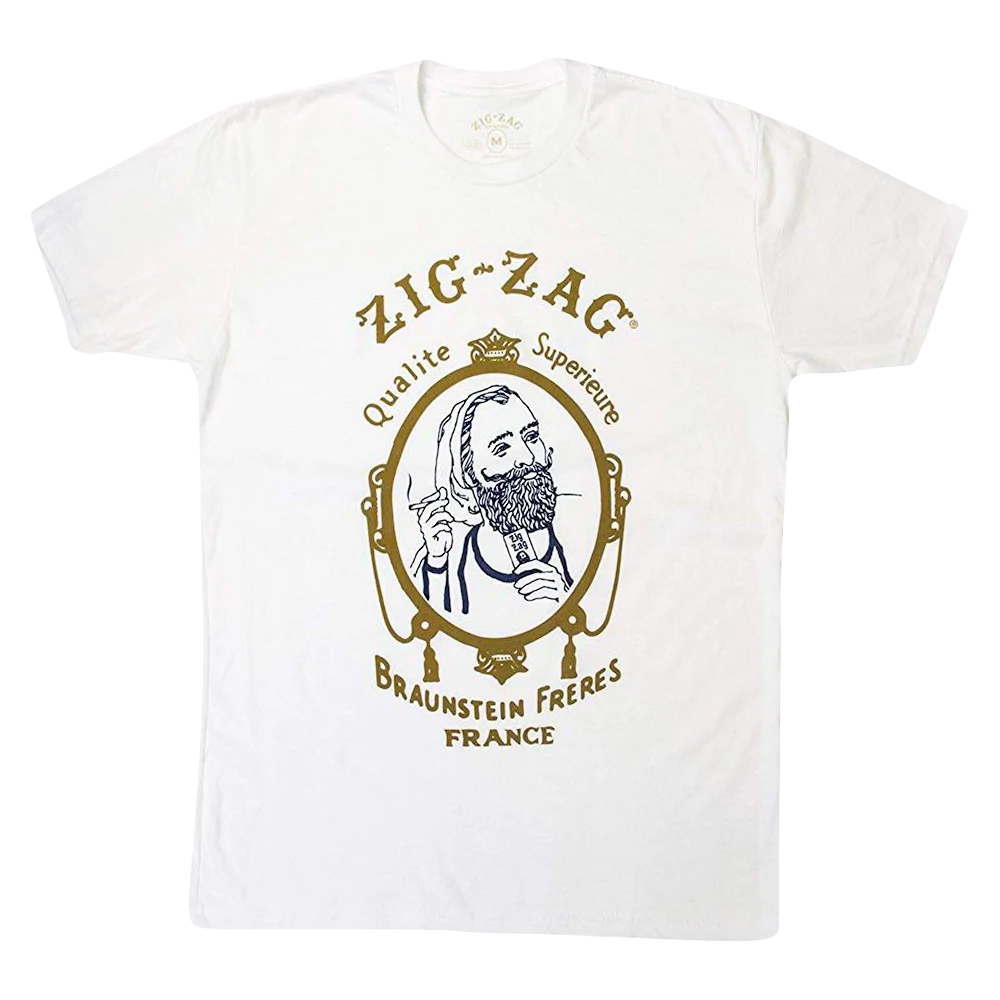 Unisex Zig Zag T-Shirt in White with Novelty Graphic, Cotton Blend, Front View