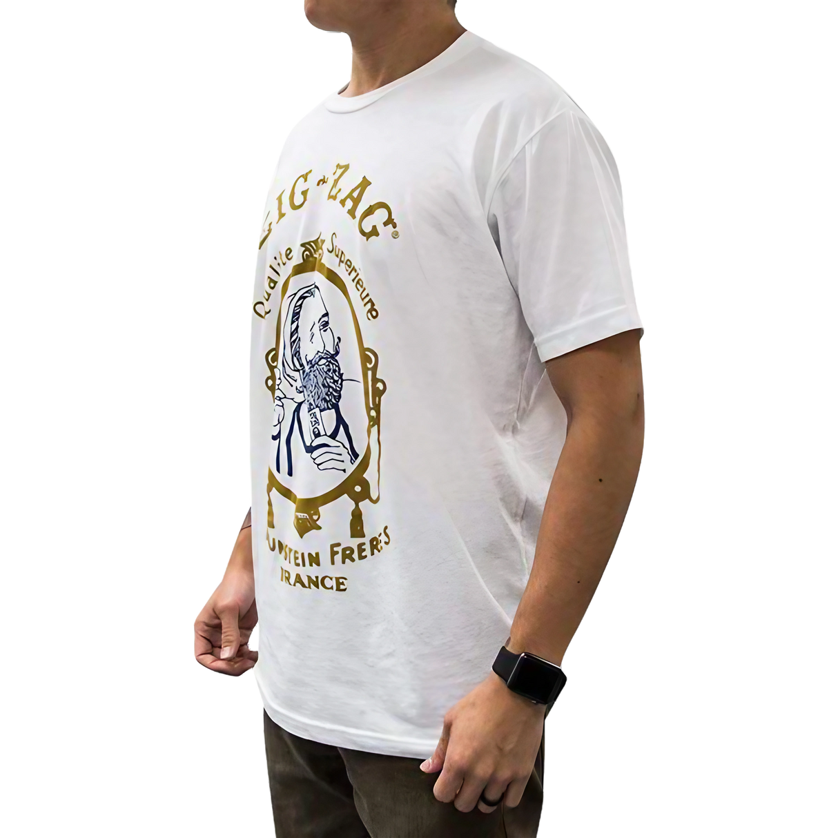 Unisex Zig Zag T-Shirt in White with Novelty Graphic, Cotton Blend, Side View