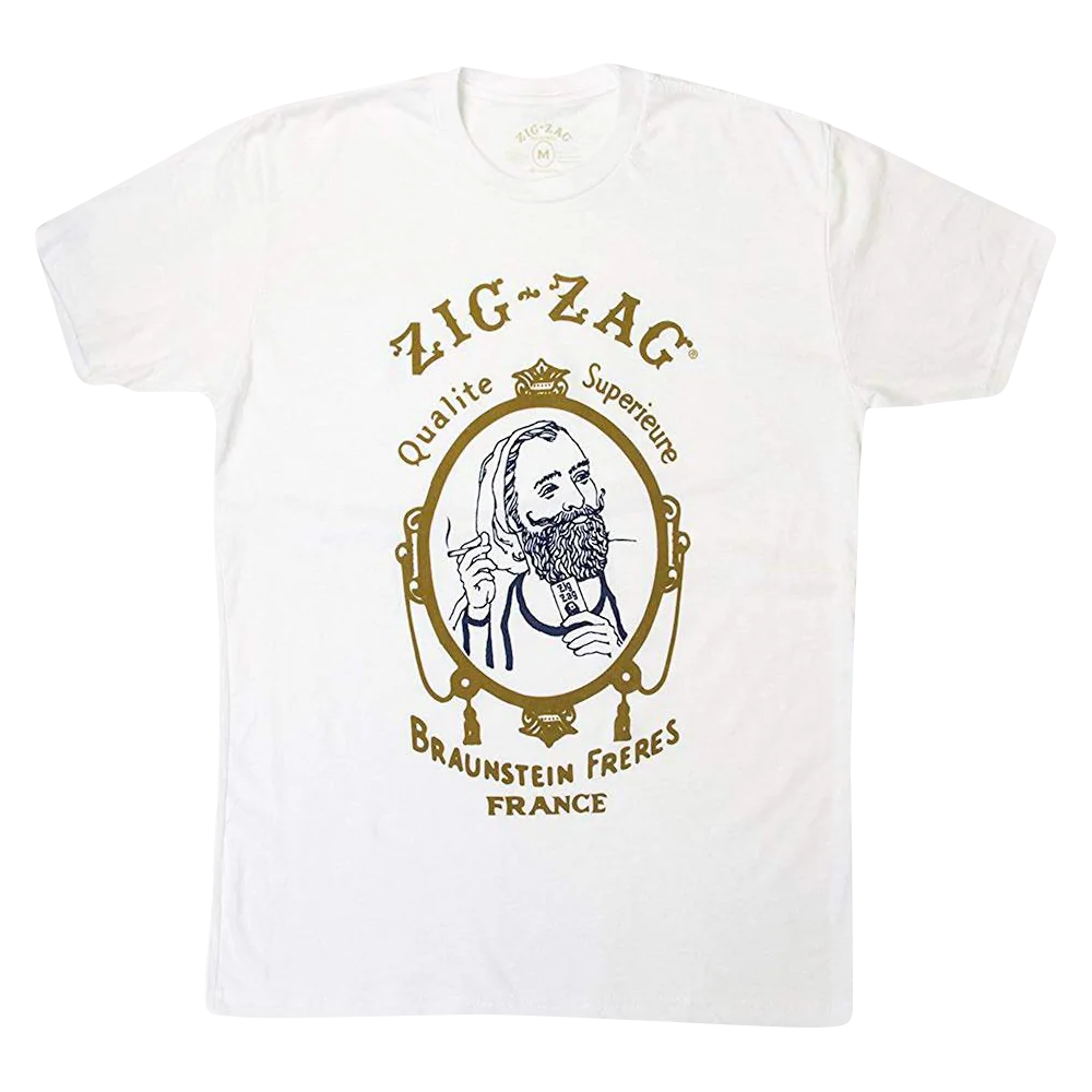 Unisex Zig Zag T-Shirt in White with Fun Novelty Graphic, Cotton Blend, Front View