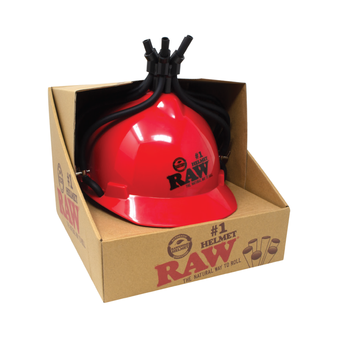 RAW Adjustable 6-Slot Cone Holder Helmet in Box, Front View for Easy Rolling