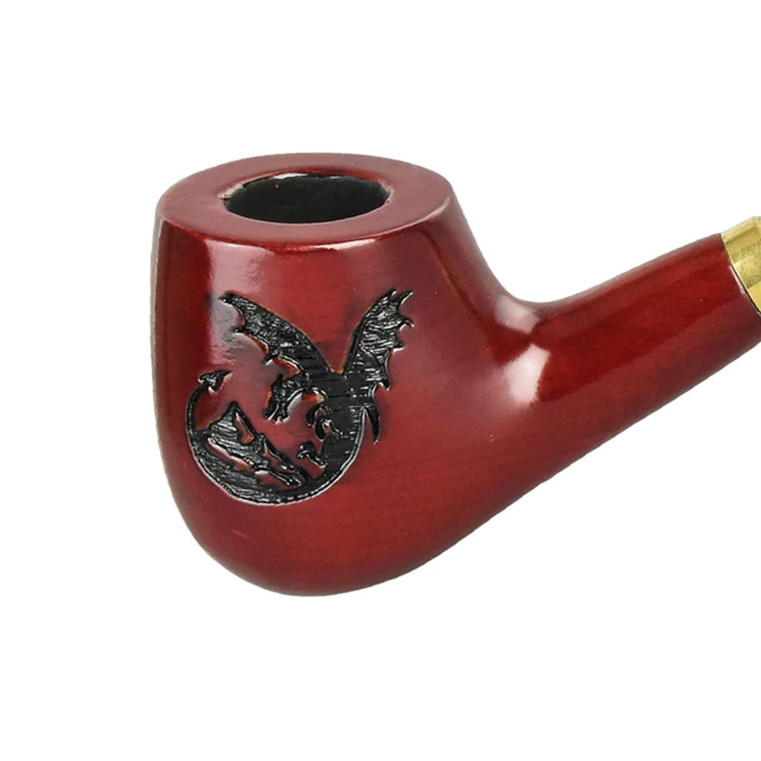 Shire Pipes Engraved Cherry Wood Hand Pipe with Dragon Design - LOTR Collector's Edition