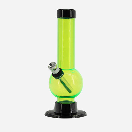 Acrylic bong with a pullstem. Bubble base design and has a vibrant color.