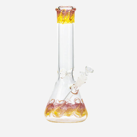 Glass bong with a bowl and downstem. It has a beaker design and has an ice catcher.