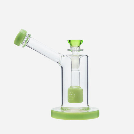 Glass bubbler with a bowl percolator and a fixed downstem.