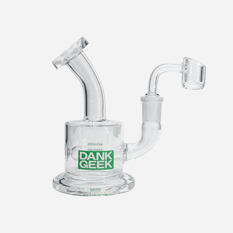 Dab rig with a banger. Clear glass with a bent neck design.