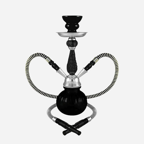 Multiple hose Hookah, designed for group use. Tall, elegant metal stem and a wide glass base.Each hose extends from the central hub, with soft grips and mouthpieces for easy sharing.