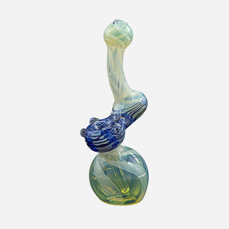 Sherlock bubbler with swirling blue, green, and white patterns. Its tall, curved neck and rounded base give it a classic yet artistic look, making it both functional and stylish.