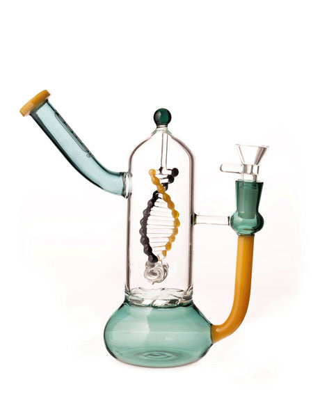 Daze Glass Water Pipe with Spinning DNA & Turbine Perc, Angled View on White Background