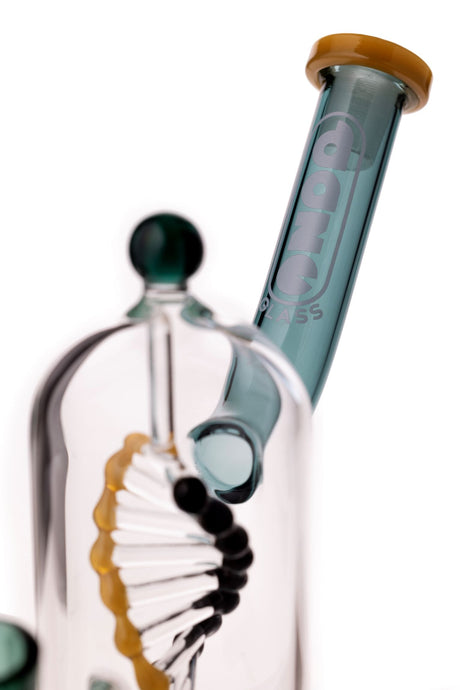 Close-up of Daze Glass Water Pipe with Spinning DNA & Turbine Perc, Clear Glass