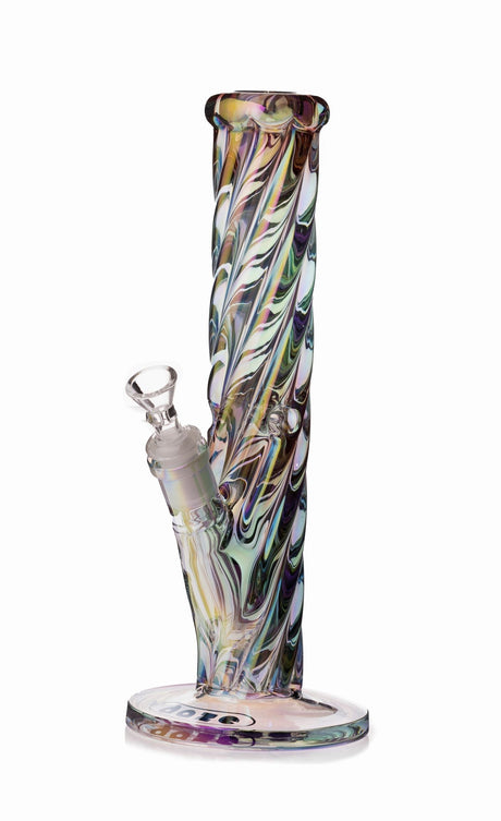 Daze Glass - 12" Iridescent Rainbow Spiral Water Pipe Front View on White Background