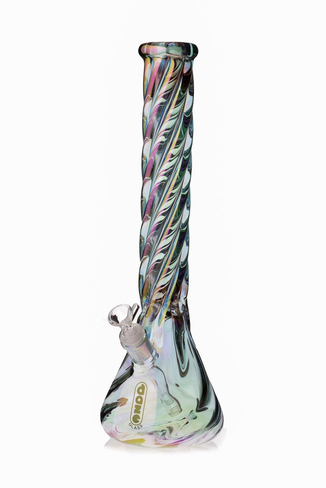 Daze Glass - 16" Iridescent Spiral Glass Water Pipe Front View on White Background