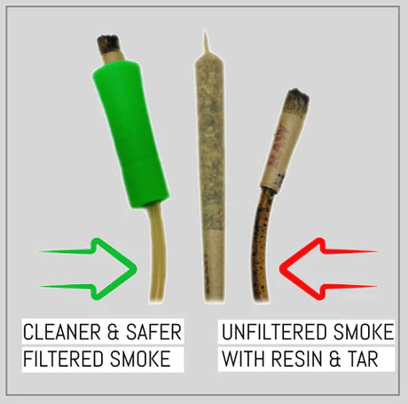 Weedgets Tic-Toke Filter Tips 5-Pack comparison with unfiltered joint, for smoother hits