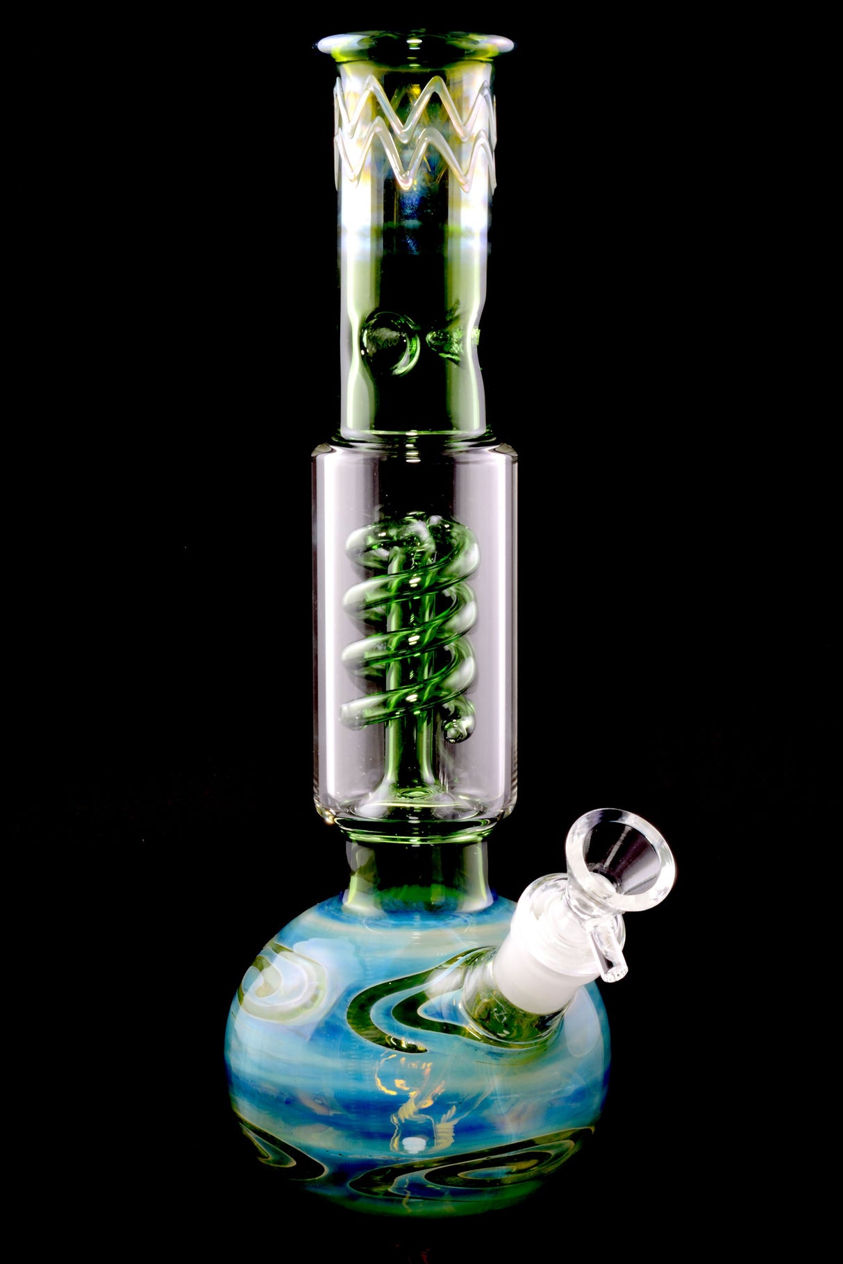Silver-Fumed Glass Bubble Bong “Spiral Chill” – Coil Perc – 11½″