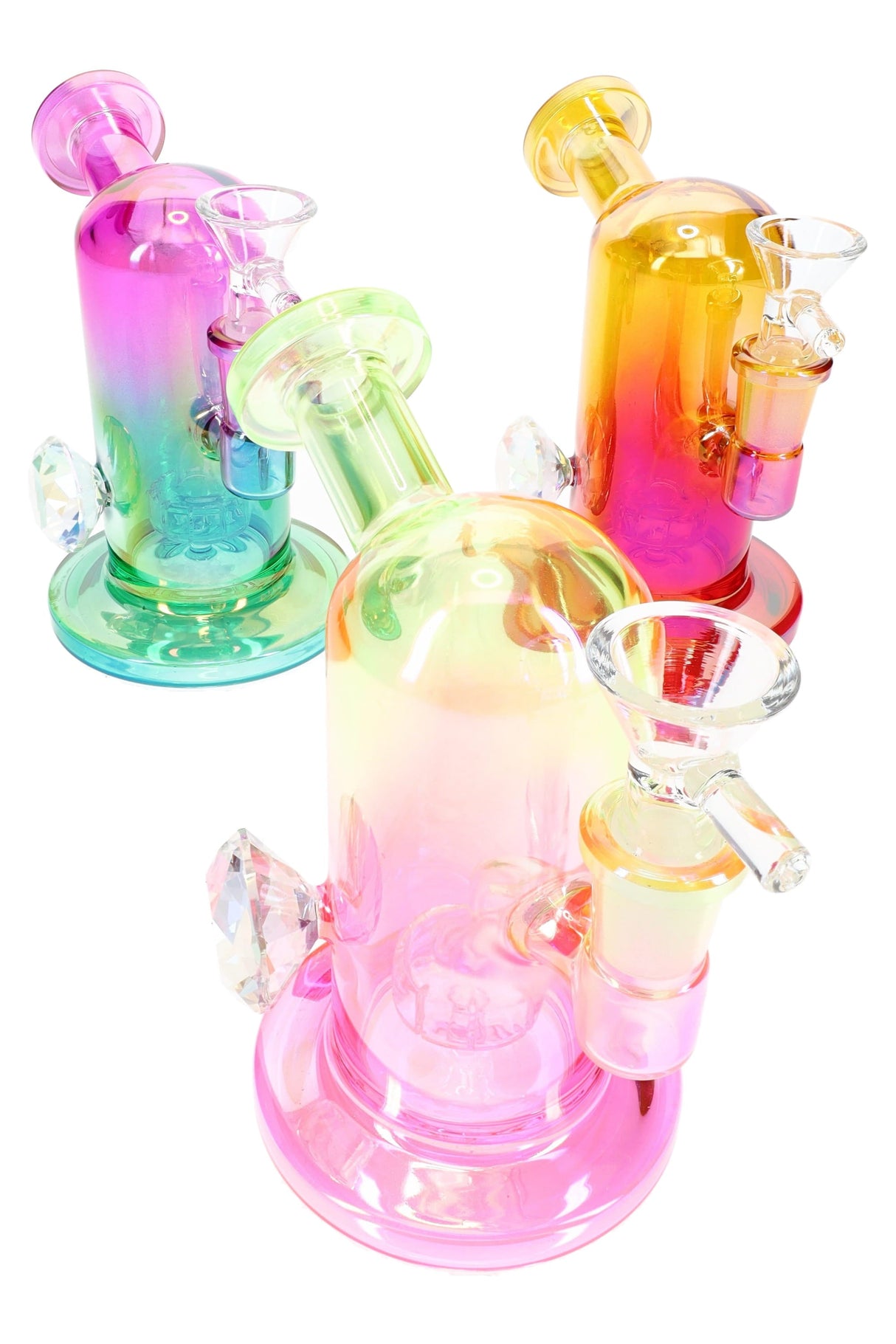 Multicolor Metallic Glass Mini Bong “Gem Glow” – Showerhead Perc – 5″