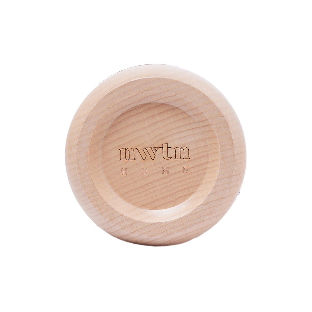 NWTN Home Beacon Lighter Ashtray in natural wood, front view with engraved logo, perfect for home decor