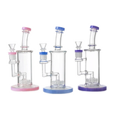 1Stop Glass 10" Matrix Perc Bongs with Bent Necks in Pink, Blue, and Purple
