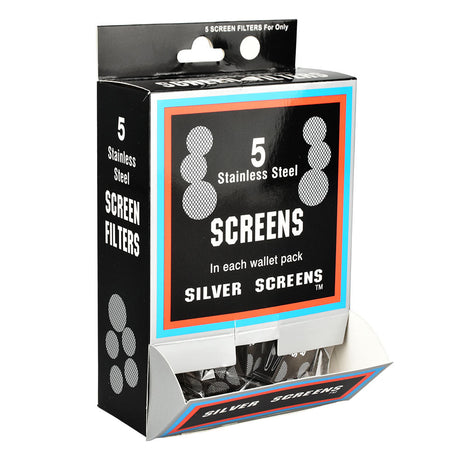 Display box of 100 packs of Silver Stainless Steel Pipe Screen Filters, 5ct each, 3/4" size